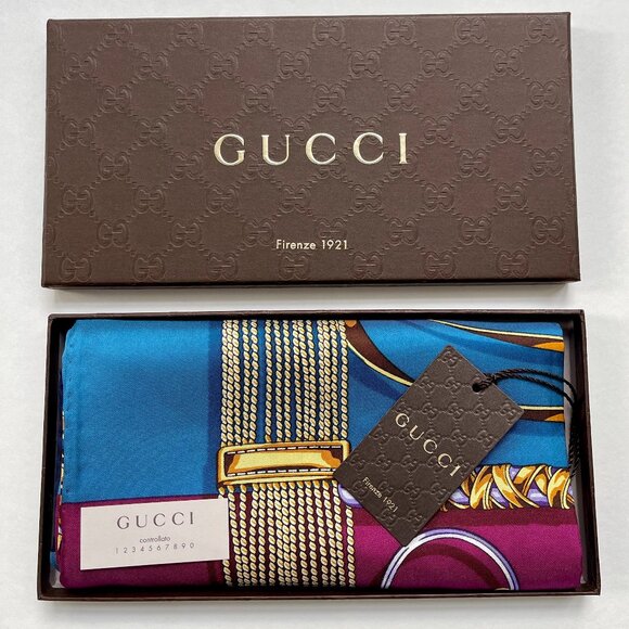 New Gucci Scarf Equestrian Iconic Logo Print Silk Wrap - Picture 1 of 12